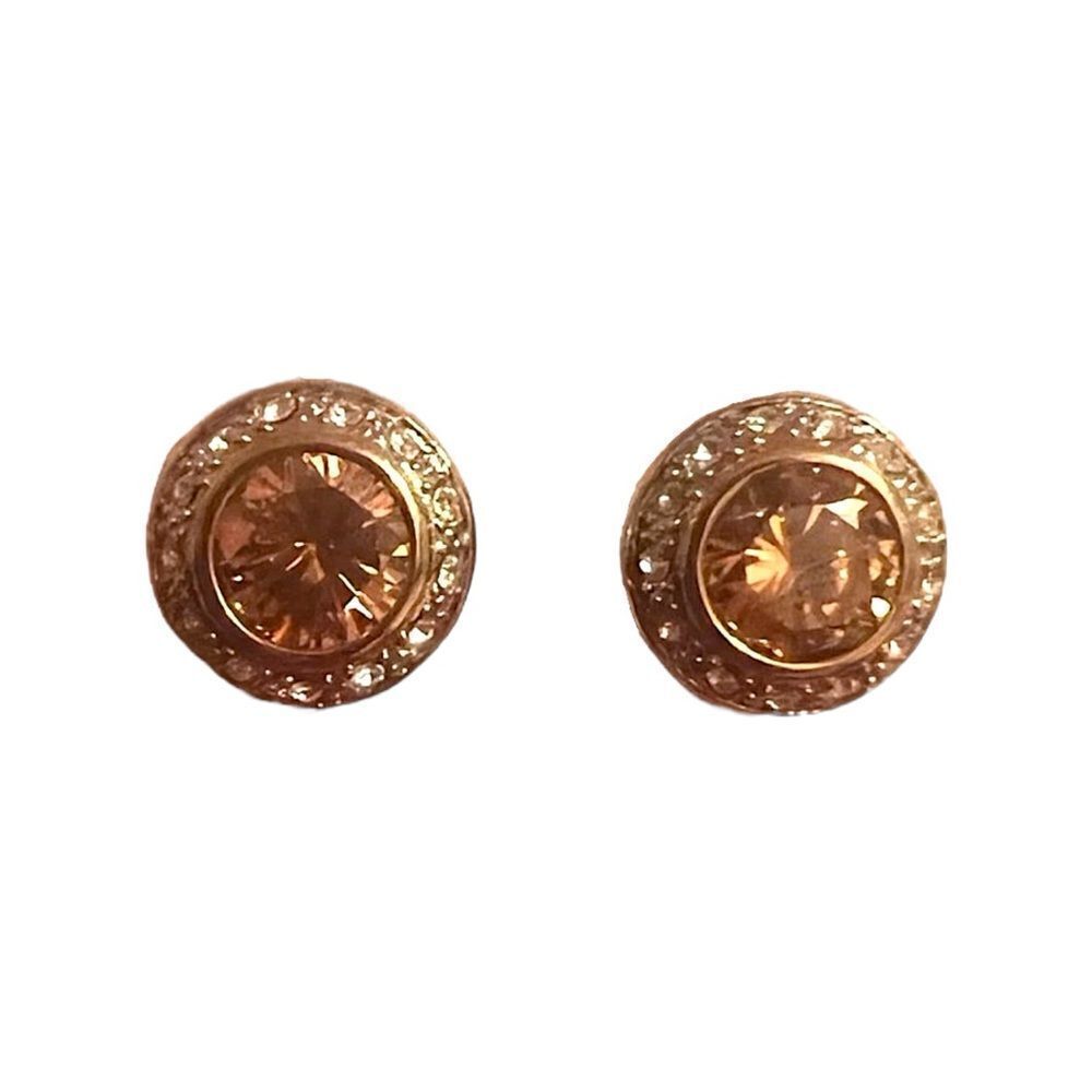 Yurman Style Citrine Color Crystal And Rhinestone Stud Silver Pierced Earrings